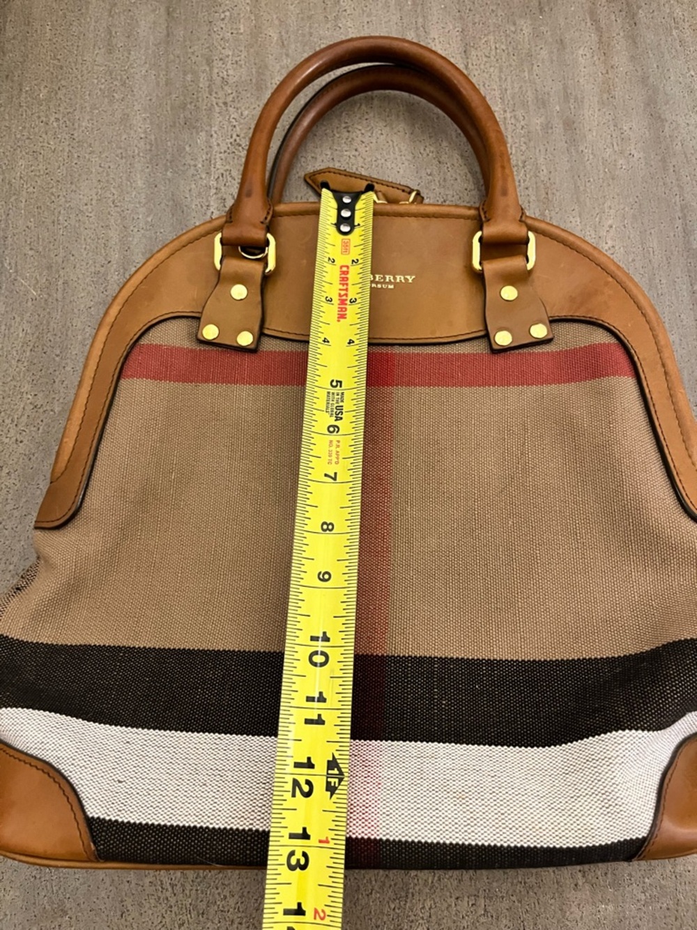 Burberry Brown and Tan Canvas & Leather Bowling Satchel- Oversized - Picture 15 of 15